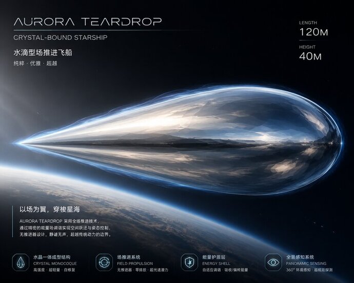 流线型水滴构型 · 亚光速星际飞船概念图